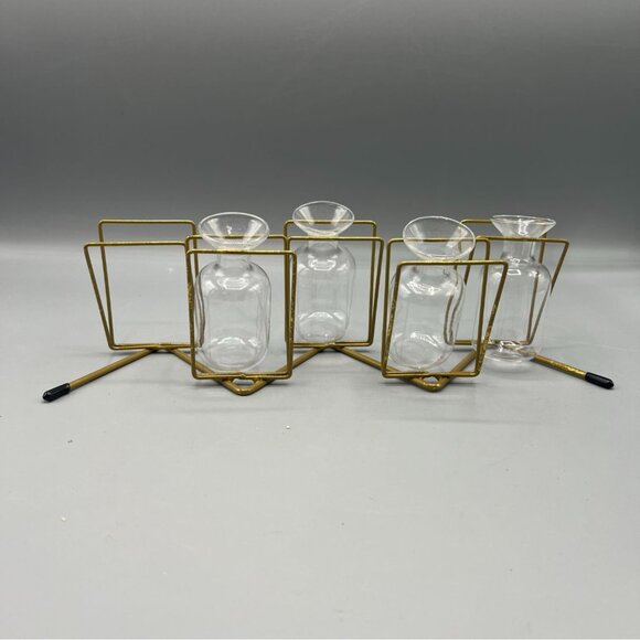 Mid-Century Modern Brass & Glass Geometric Bud Vase Set w 4 Vases - Picture 10 of 12